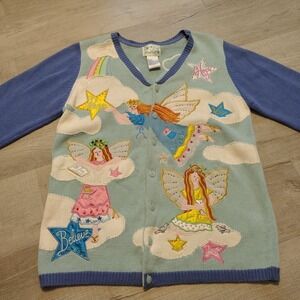 VTG Quacker Factory Angels Clouds Heaven 90's Cardigan‎ Knit Sweater Medium